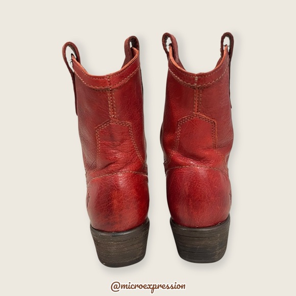 RARE Frye Carson Pull On Red Leather Southern/Western Low Heel Boho Cowgirl Boot - Picture 7 of 10